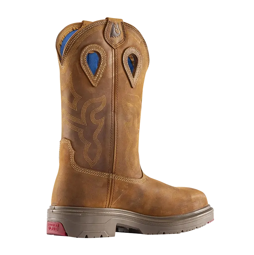 Steel Blue Mens Blue Heeler Soft Square Toe Western Boots (810945) Distressed Brown