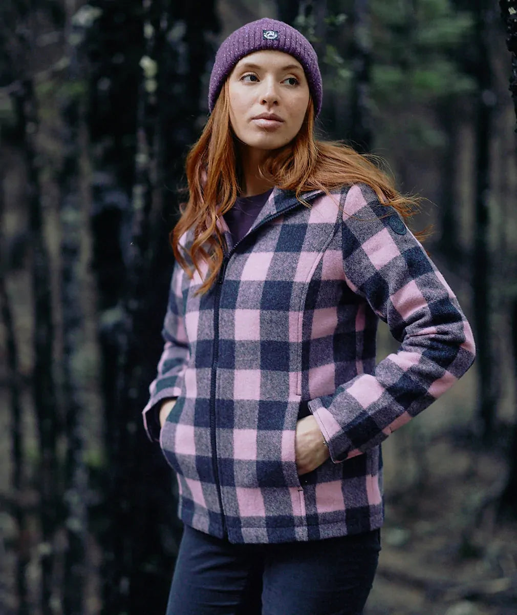 Swanndri Womens Seattle V2 Wool Hoodie (SW244796W) Shadow/Blossom Check