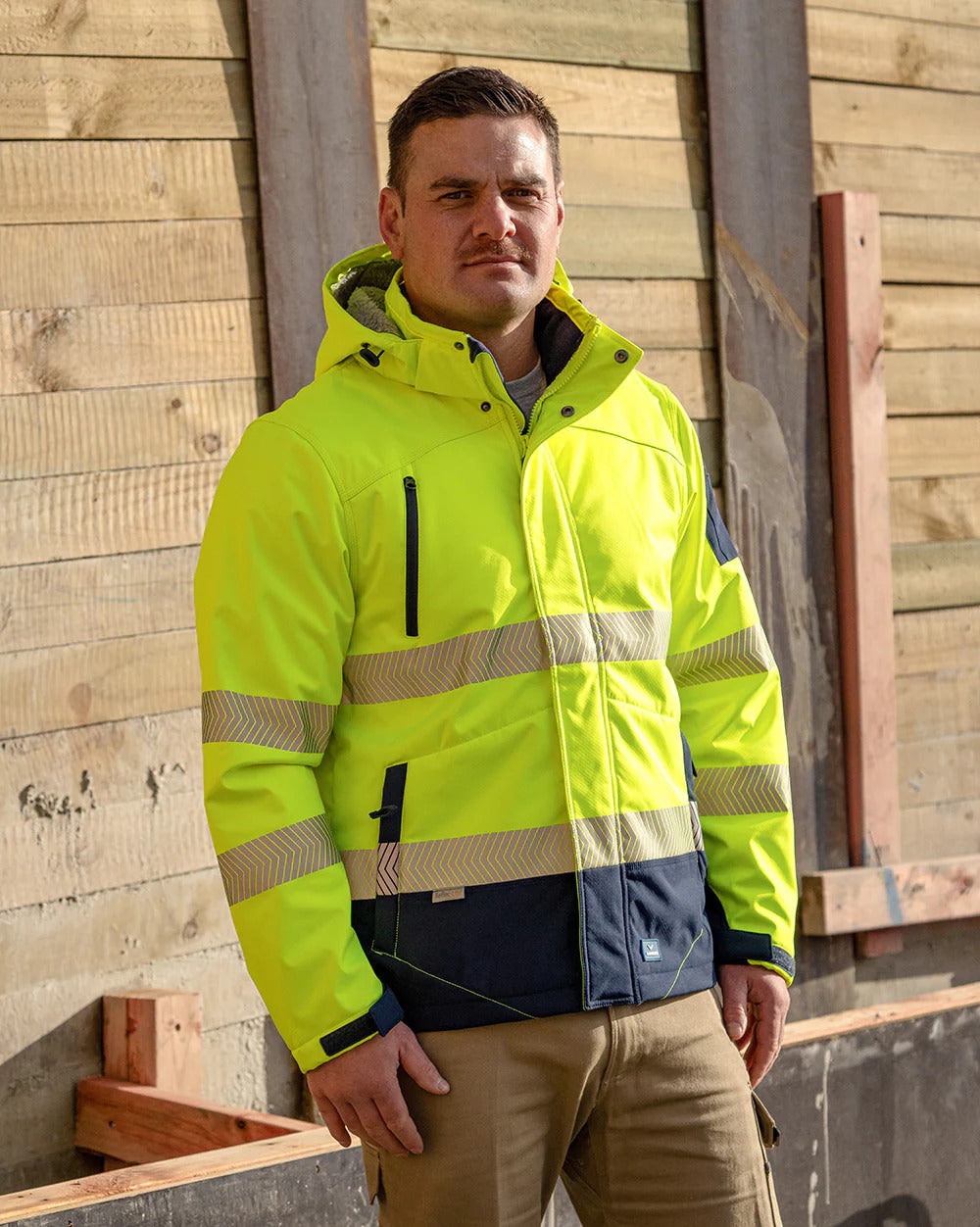 Rainbird Mens Hi Vis Jones Softshell Jacket (8634) Fluoro Yellow/Navy