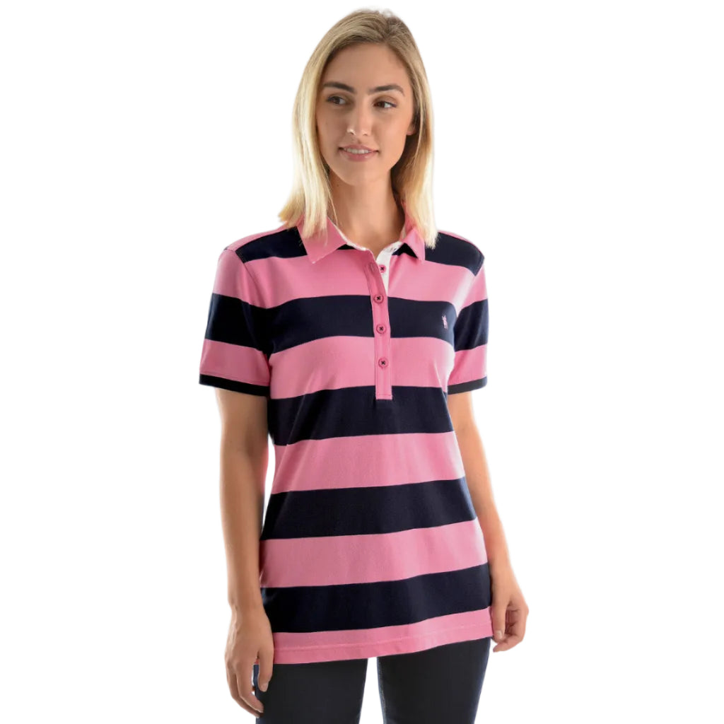 Thomas Cook Womens Rachel Stripe S/S Polo (TCP2501053) Soft Pink/Dark Navy