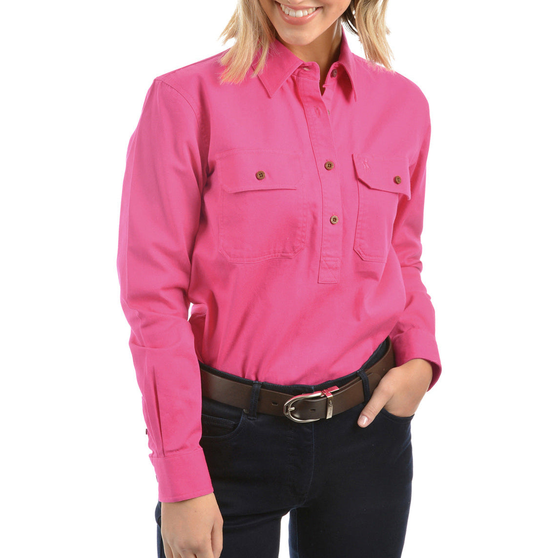 Thomas Cook Womens Contrast Light Drill Half Placket L/S Shirt (TCP2100182) Azalea Pink
