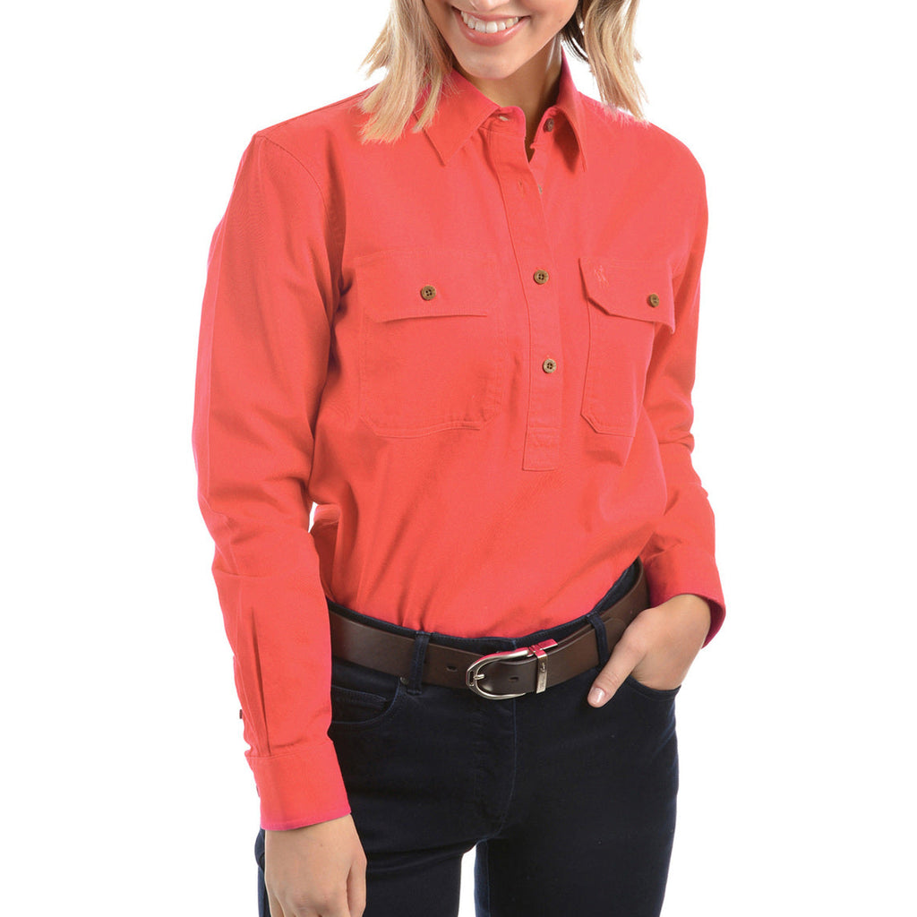 Thomas Cook Womens Contrast Light Drill Half Placket L/S Shirt (TCP2100182) Calypso Coral