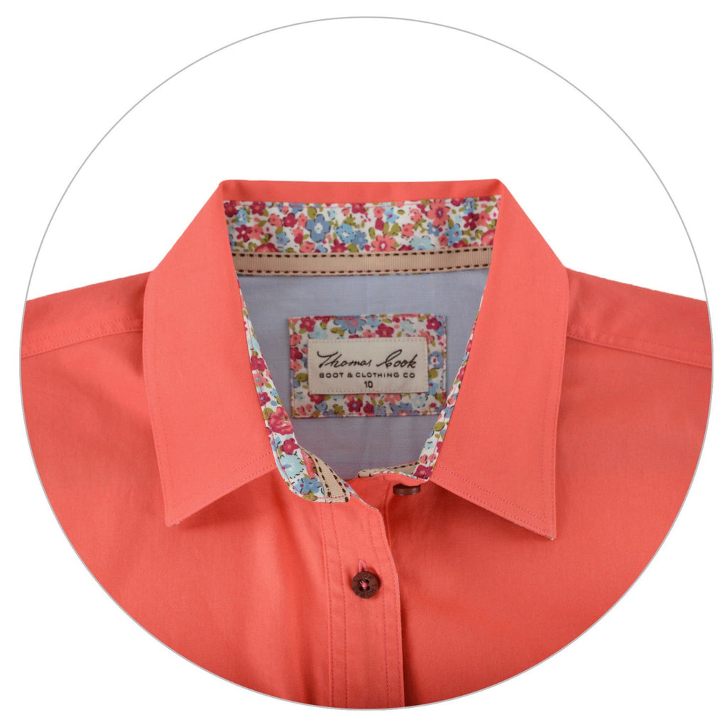 Thomas Cook Womens Contrast Light Drill Half Placket L/S Shirt (TCP2100182) Calypso Coral