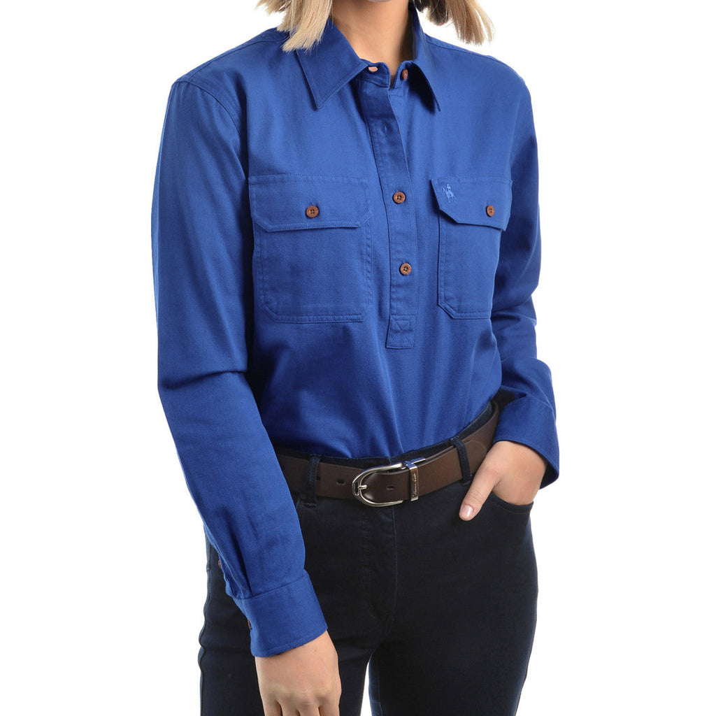 Thomas Cook Womens Contrast Light Drill Half Placket L/S Shirt (TCP2100182) Dutch Blue