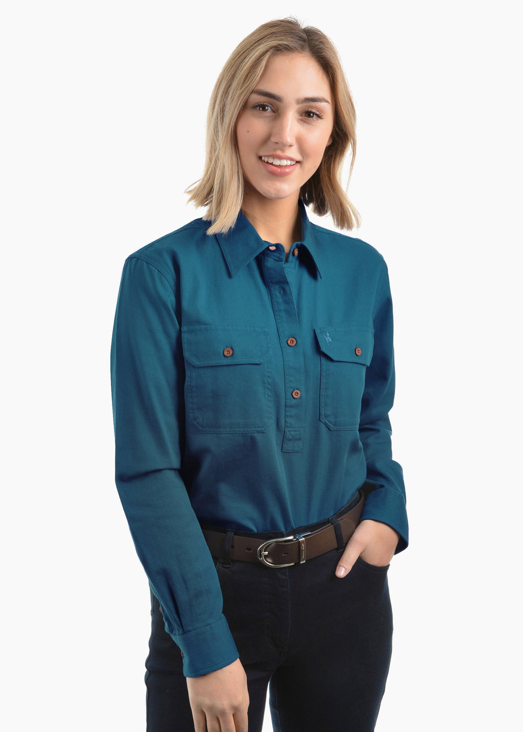 Thomas Cook Womens Contrast Light Drill Half Placket L/S Shirt (TCP2100182) Teal