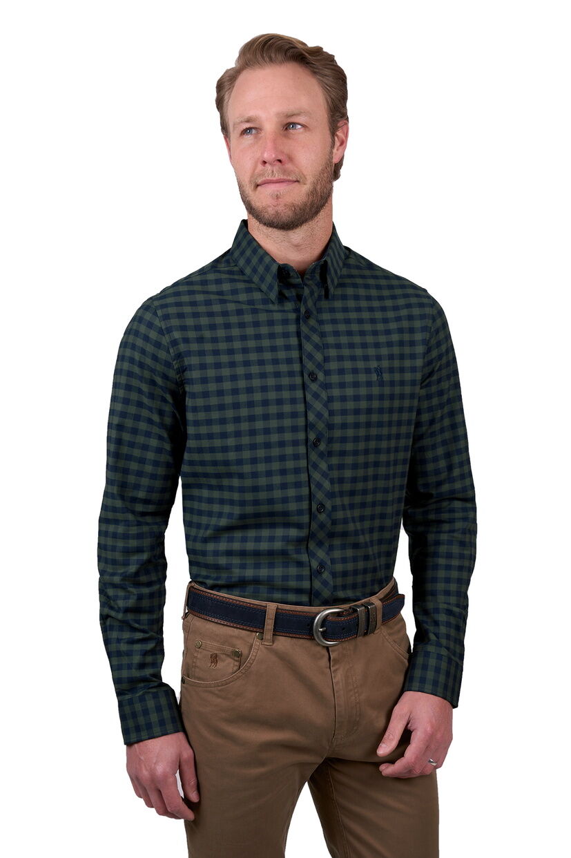 Thomas Cook Mens Tim Tailored L/S Shirt (T5W1121046) Navy/Green [SD]