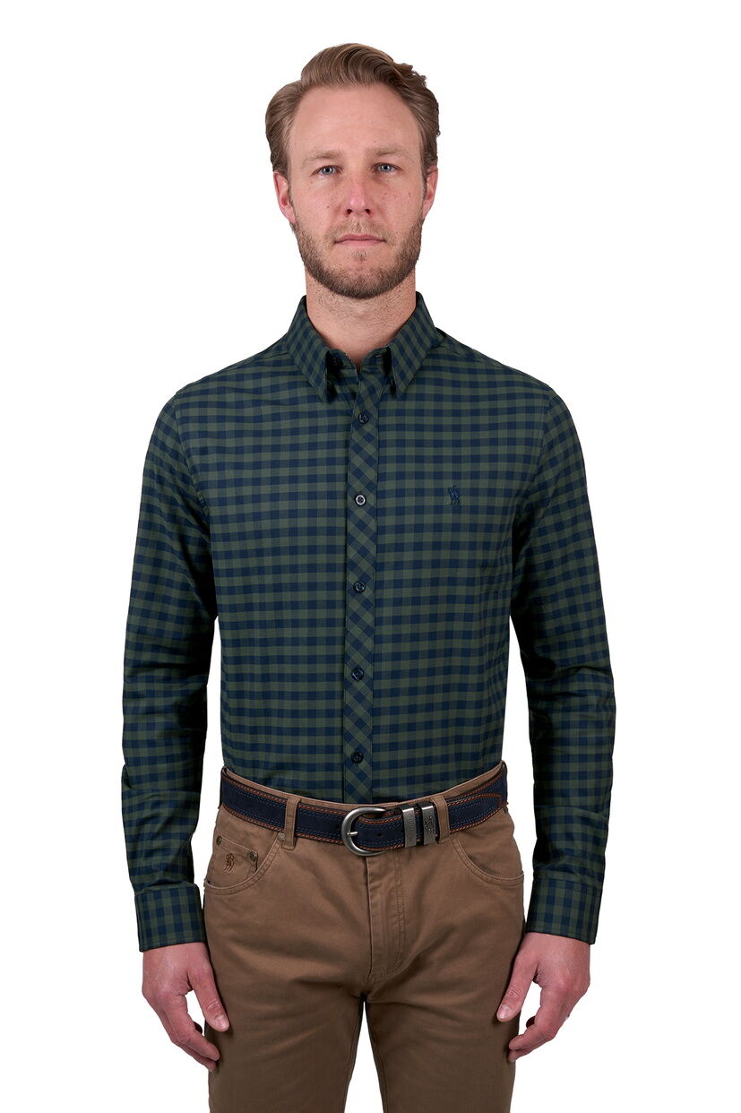 Thomas Cook Mens Tim Tailored L/S Shirt (T5W1121046) Navy/Green [SD]