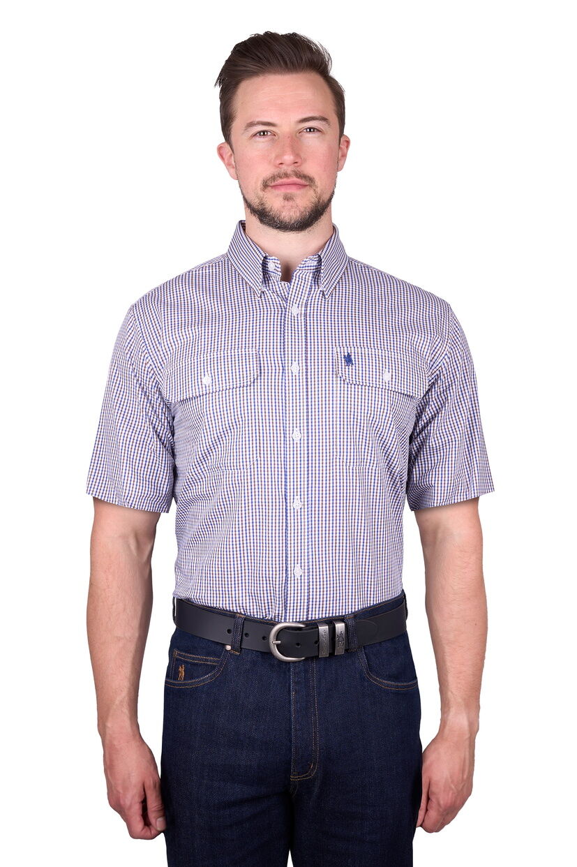 Thomas Cook Mens Wentworth S/S Dress Shirt (TCP1110158) Royal Blue/Brown