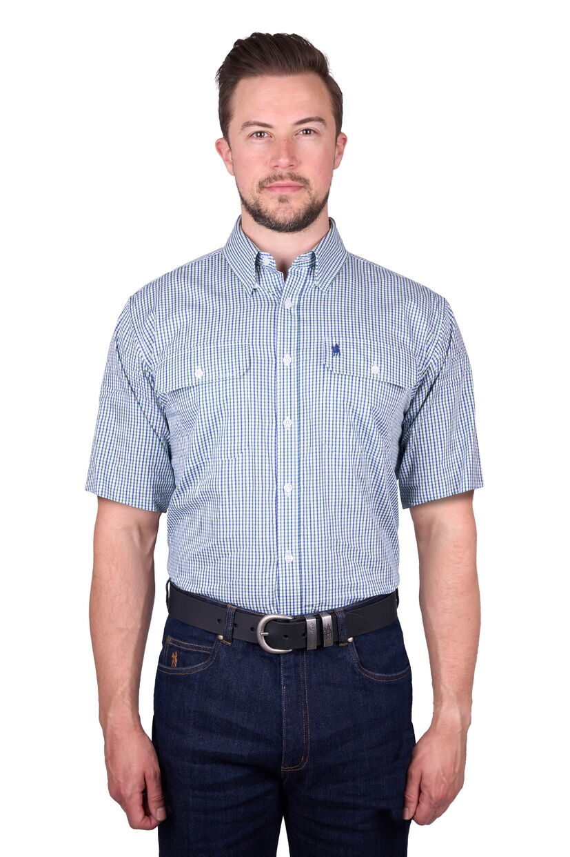 Thomas Cook Mens Wentworth S/S Dress Shirt (TCP1110158) Royal Blue/Green