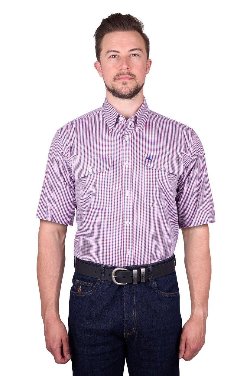 Thomas Cook Mens Wentworth S/S Dress Shirt (TCP1110158) Royal Blue/Red
