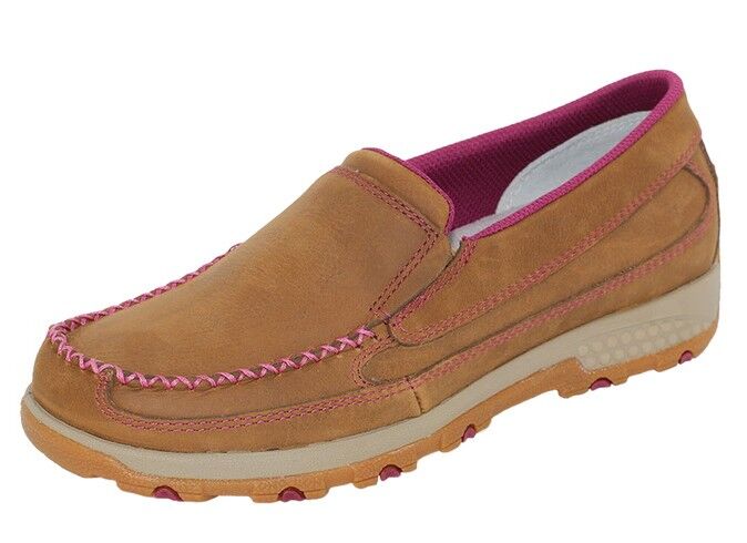 Twisted X Womens Cellstretch Slip On Moccasins (TCWXC0060) Brown/Raspberry