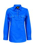 Workcraft Womens Lightweight Closed Front L/S Cotton Drill Shirt (WSL505) Cobalt Blue
