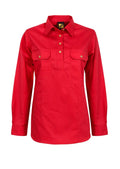 Workcraft Womens Lightweight Closed Front L/S Cotton Drill Shirt (WSL505) Crimson Red
