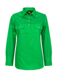 Workcraft Womens Lightweight Closed Front L/S Cotton Drill Shirt (WSL505) Electric Green