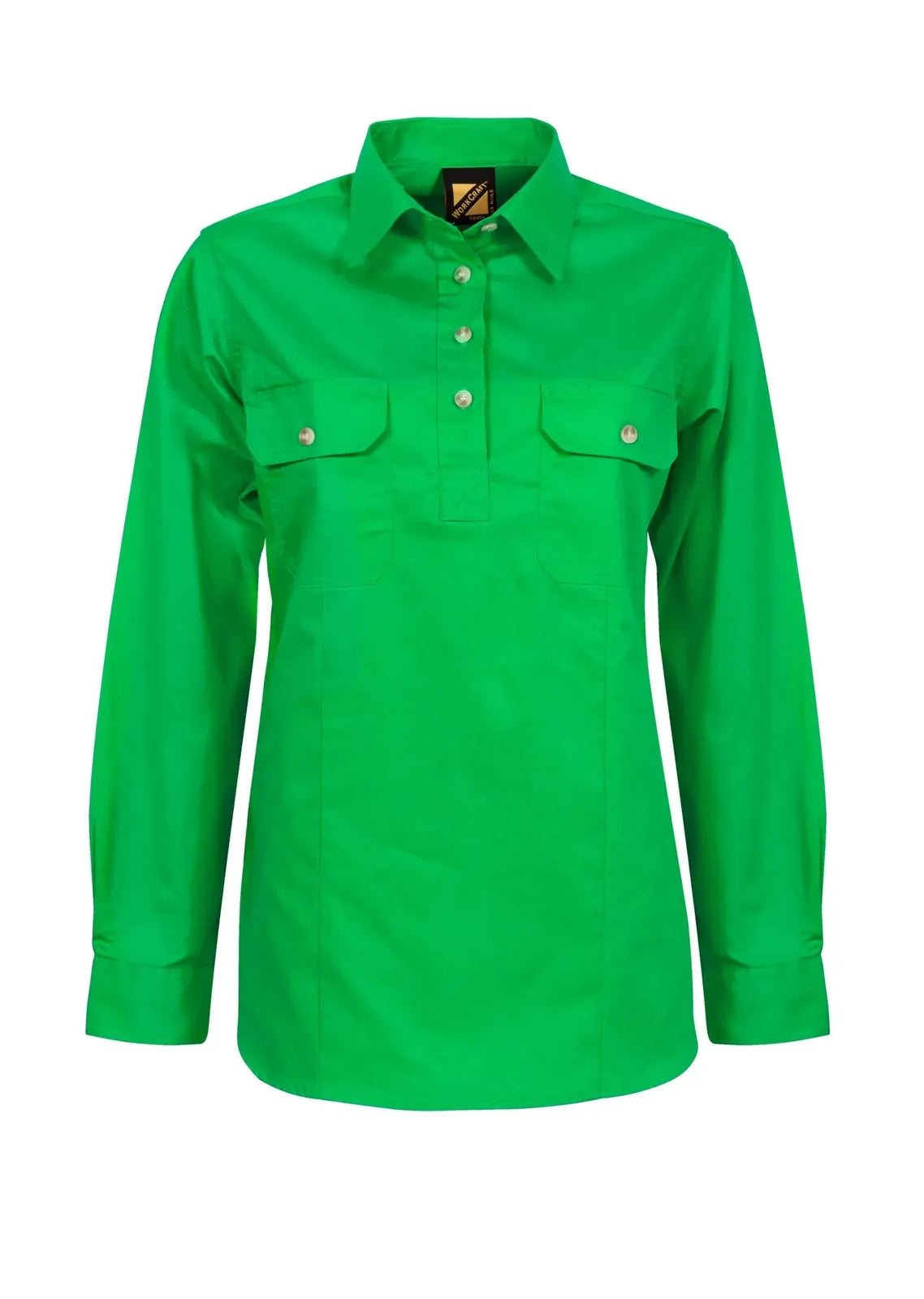 Workcraft Womens Lightweight Closed Front L/S Cotton Drill Shirt (WSL505) Electric Green