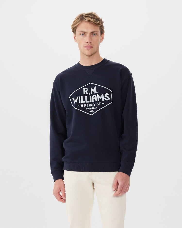 R.M.Williams Mens Gladstone Crew Neck Jumper (KC400FLQ801) Dark Navy [SD]