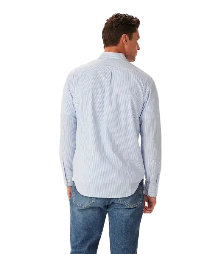 R.M.Williams Mens Regular Poplin Stripe L/S Shirt (SH201PM02) Blue/White