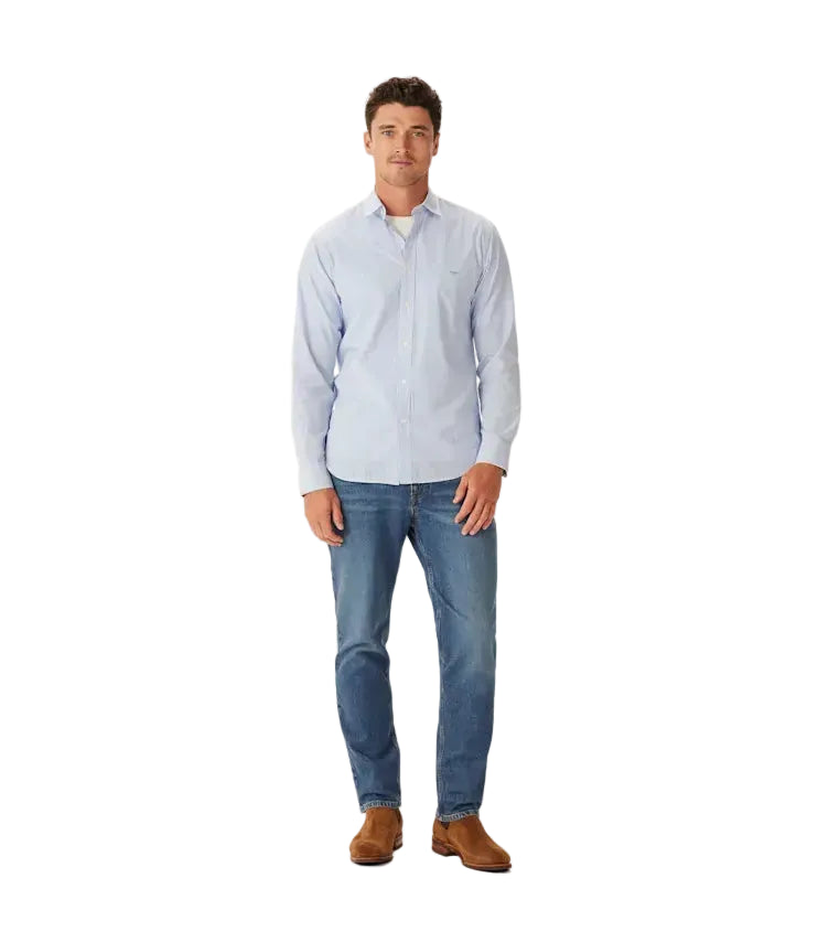 R.M.Williams Mens Regular Poplin Stripe L/S Shirt (SH201PM02) Blue/White