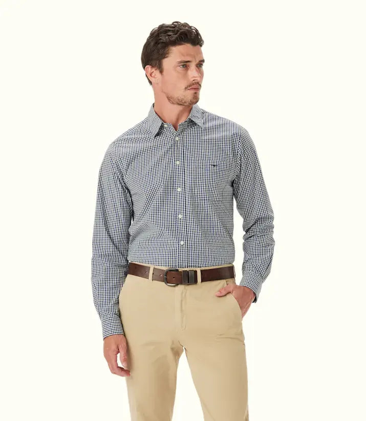 R.M.Williams Mens Classic Poplin Check L/S Shirt (SH201PS07) Navy/Charcoal