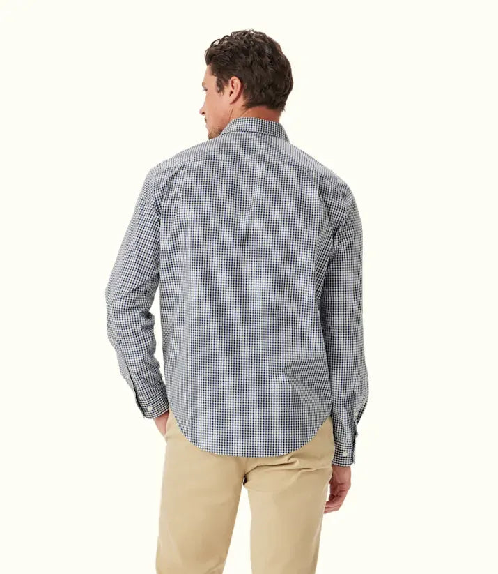 R.M.Williams Mens Classic Poplin Check L/S Shirt (SH201PS07) Navy/Charcoal