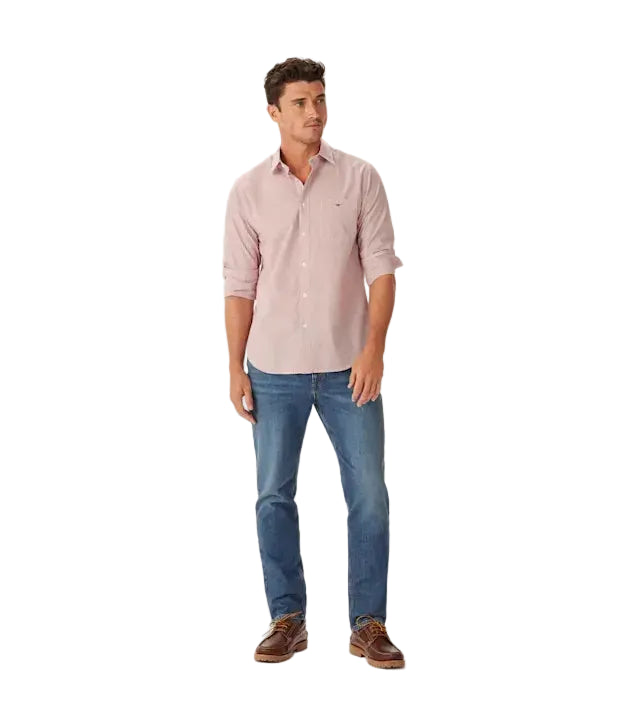 R.M.Williams Mens Regular Poplin Stripe L/S Shirt (SH201PM02) Red/White