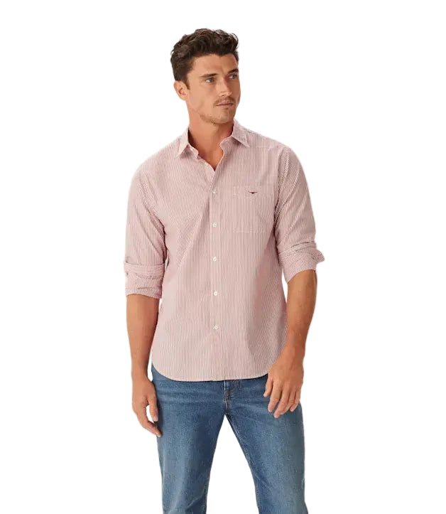 R.M.Williams Mens Regular Poplin Stripe L/S Shirt (SH201PM02) Red/White
