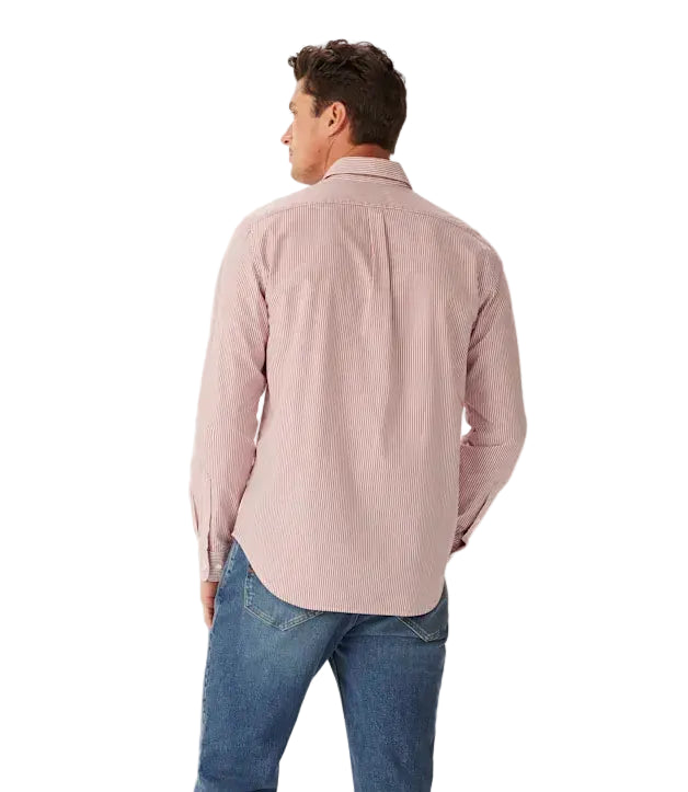 R.M.Williams Mens Regular Poplin Stripe L/S Shirt (SH201PM02) Red/White