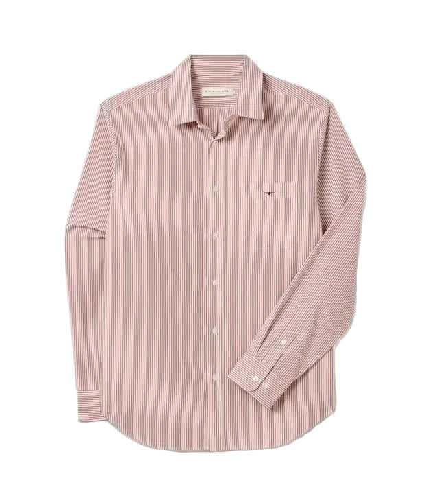 R.M.Williams Mens Regular Poplin Stripe L/S Shirt (SH201PM02) Red/White
