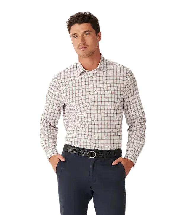 R.M.Williams Mens Classic Twill Check L/S Shirt (SH201WL04) White/Red/Navy