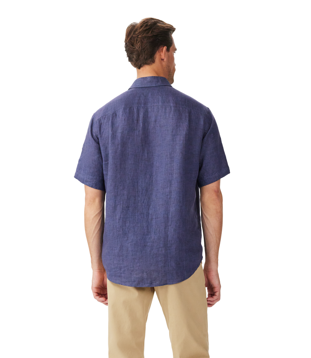 R.M.Williams Mens Newman Linen S/S Shirt (SHU10LI01) Navy