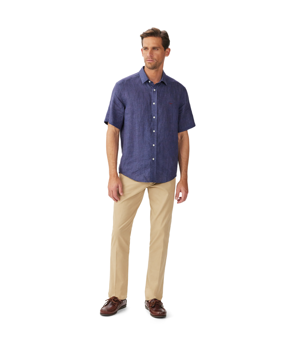 R.M.Williams Mens Newman Linen S/S Shirt (SHU10LI01) Navy