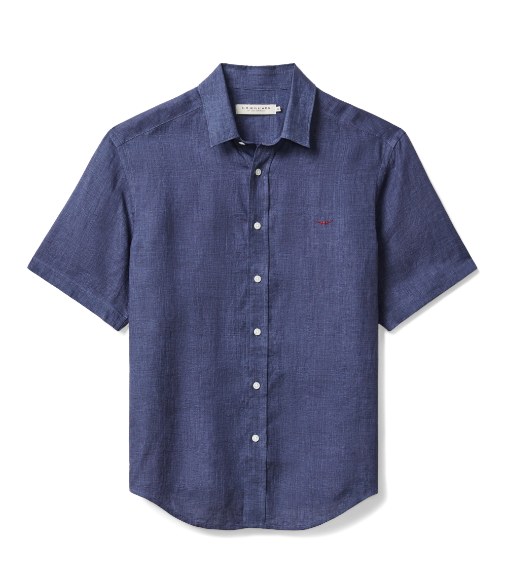 R.M.Williams Mens Newman Linen S/S Shirt (SHU10LI01) Navy