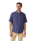 R.M.Williams Mens Newman Linen S/S Shirt (SHU10LI01) Navy