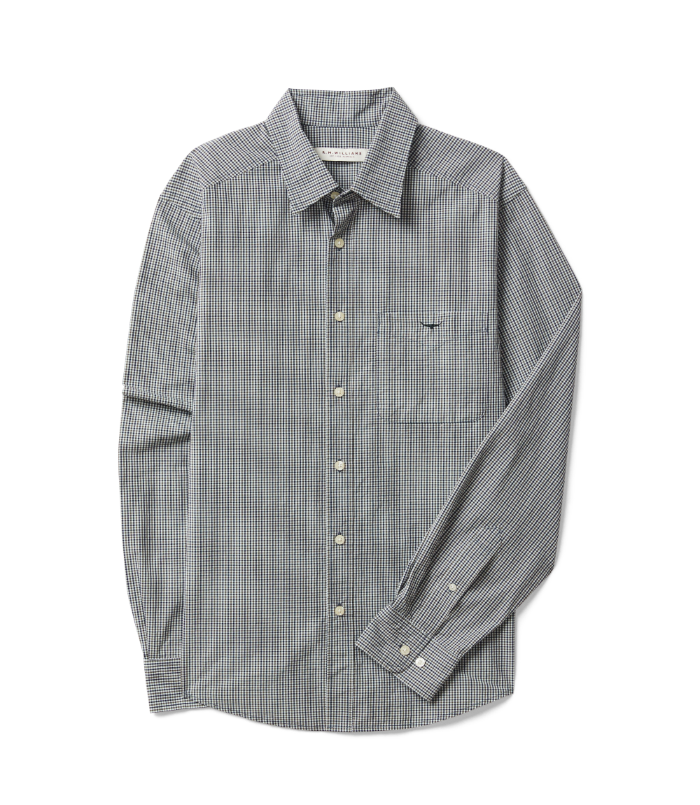 R.M.Williams Mens Quinn Classic Poplin L/S Shirt (SHU01PS01) White/Navy/Green