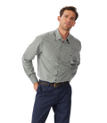 R.M.Williams Mens Quinn Classic Poplin L/S Shirt (SHU01PS01) White/Navy/Green