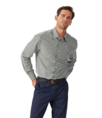 R.M.Williams Mens Quinn Classic Poplin L/S Shirt (SHU01PS01) White/Navy/Green