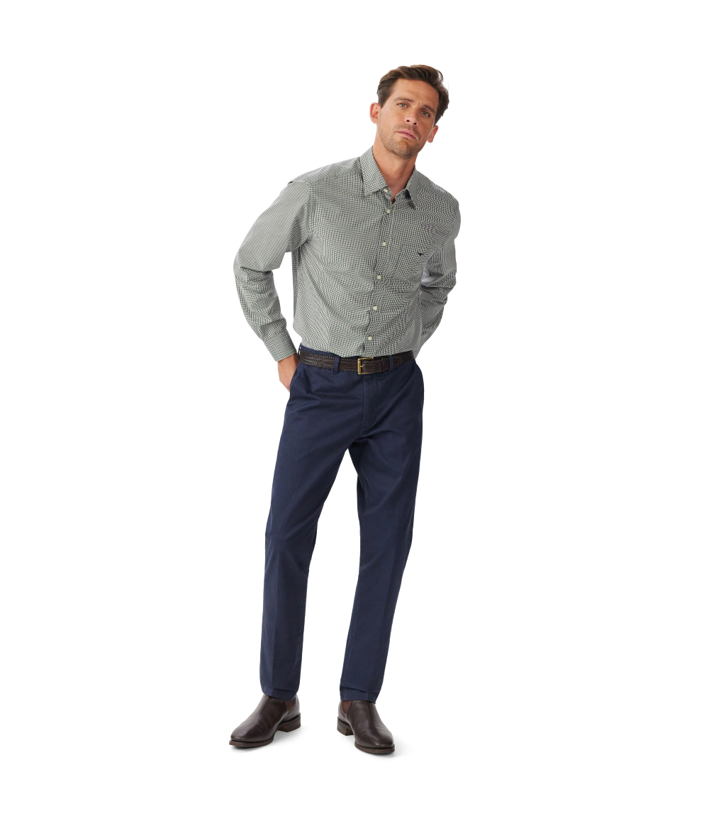 R.M.Williams Mens Quinn Classic Poplin L/S Shirt (SHU01PS01) White/Navy/Green