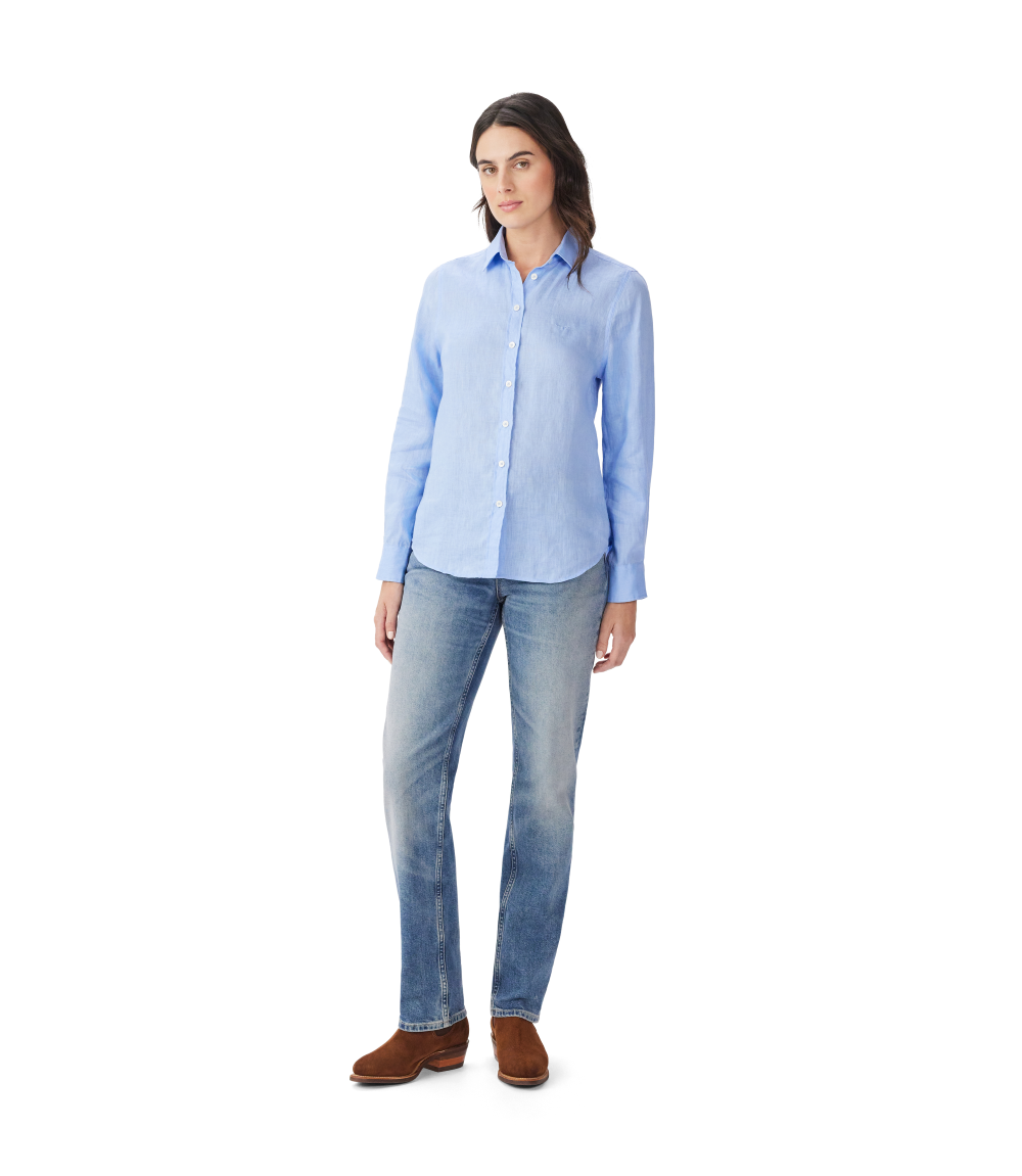 R.M.Williams Womens Olney Linen L/S Shirt (SH600LI01) Light Blue