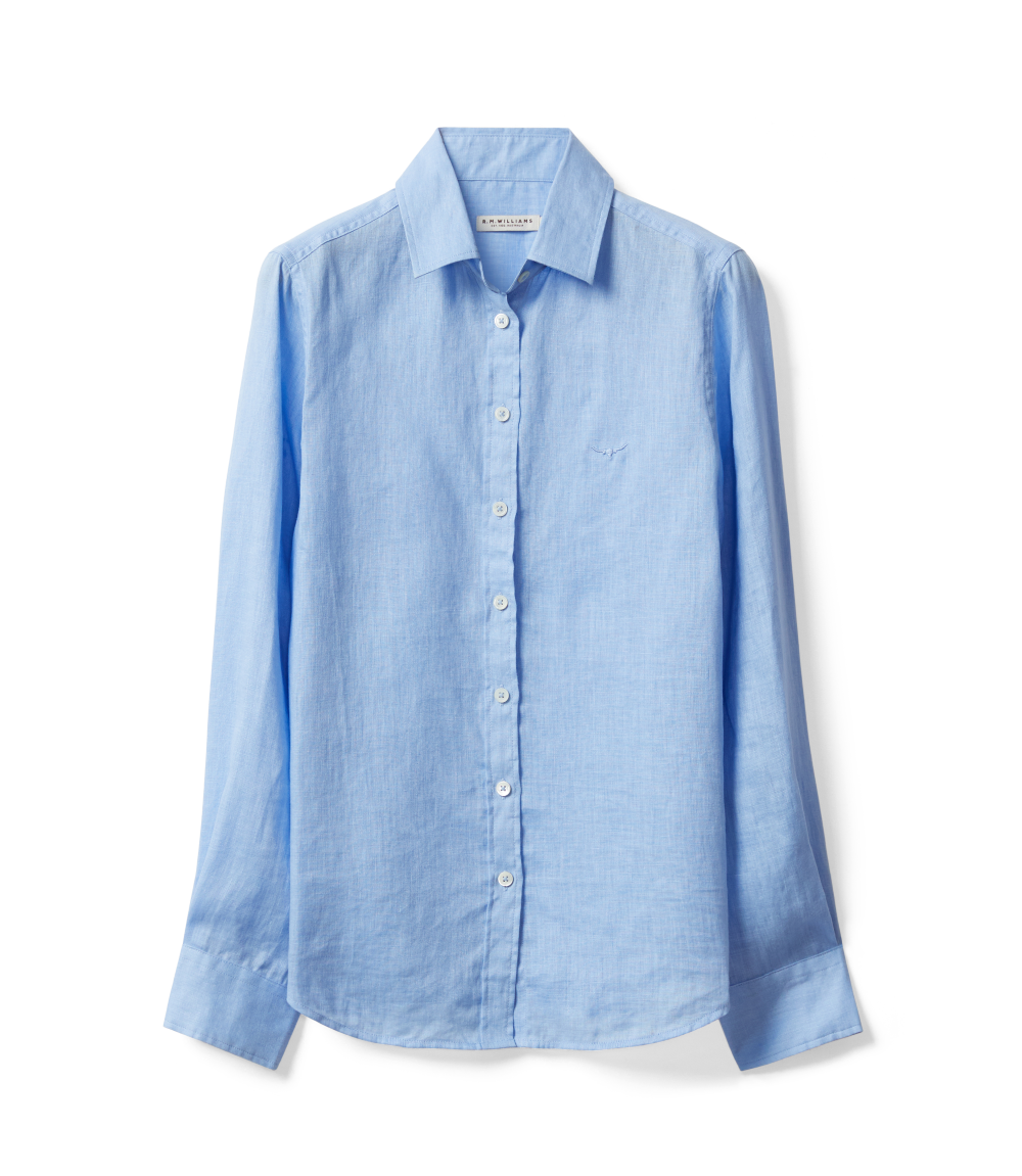 R.M.Williams Womens Olney Linen L/S Shirt (SH600LI01) Light Blue