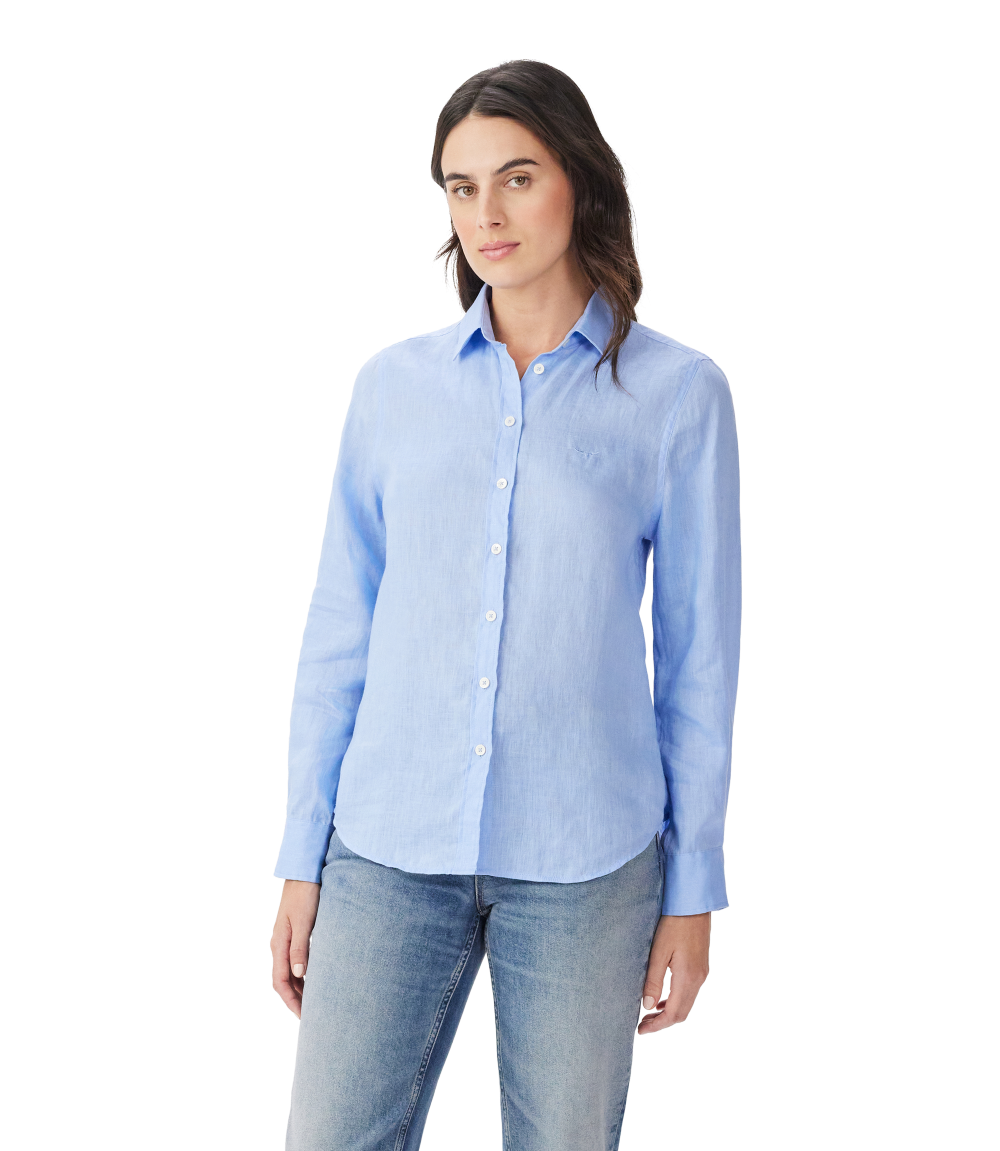 R.M.Williams Womens Olney Linen L/S Shirt (SH600LI01) Light Blue
