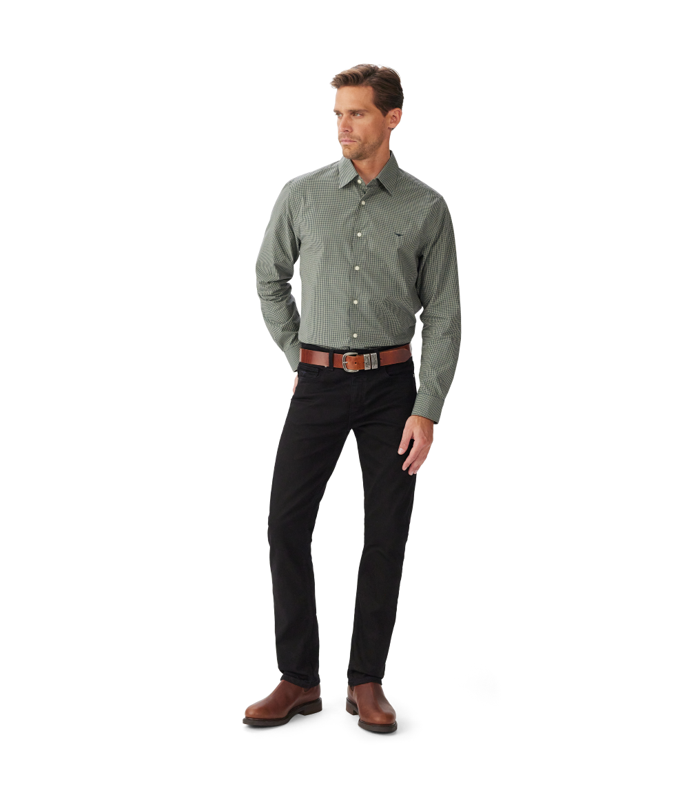 R.M.Williams Mens Parkes Regular Poplin L/S Shirt (SH200PS01) Sage Navy