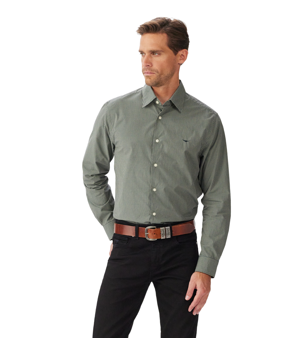 R.M.Williams Mens Parkes Regular Poplin L/S Shirt (SH200PS01) Sage Navy