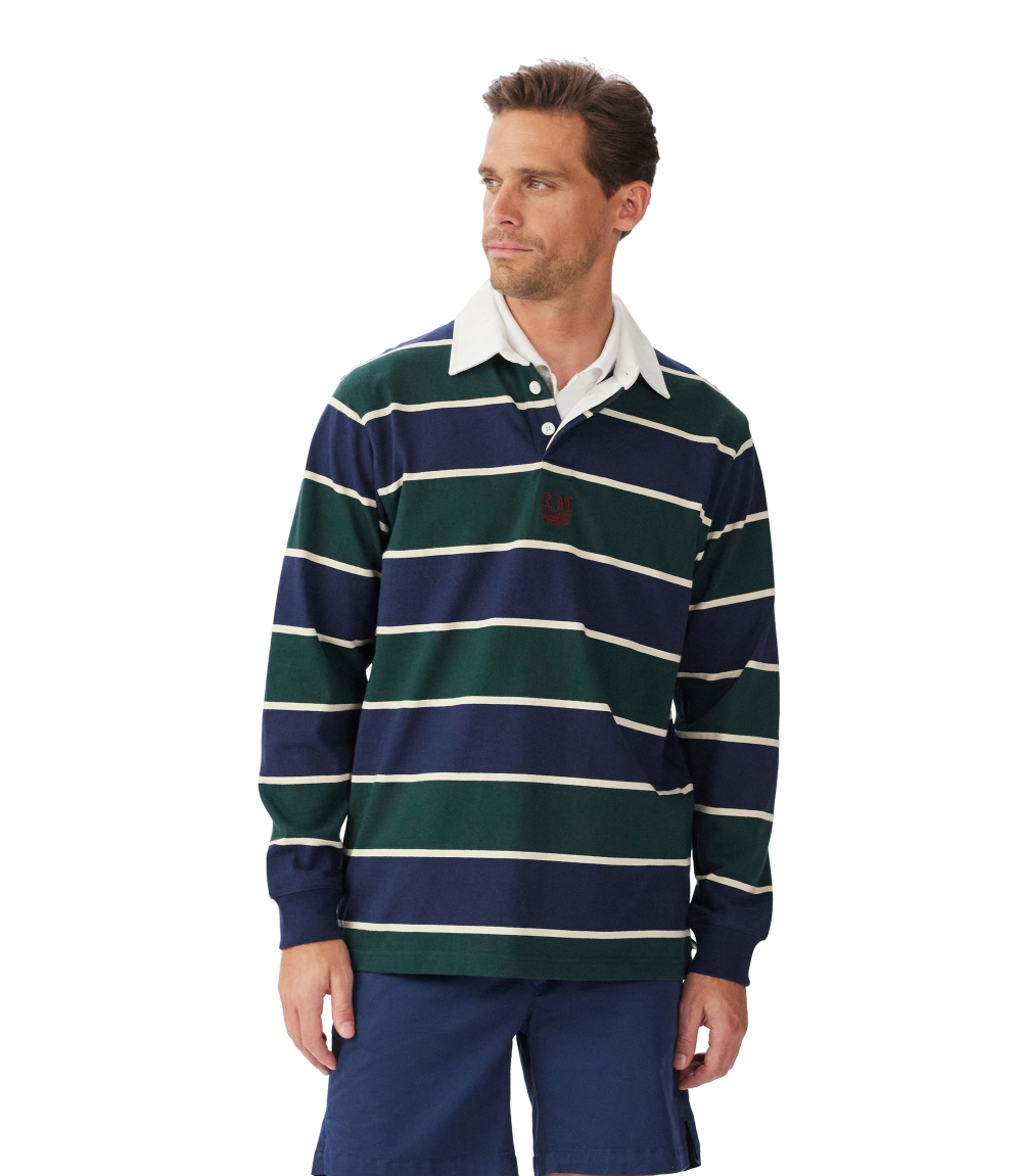 R.M.Williams Mens Bright Rugby (KR200RJ14) Navy/Green/Cream