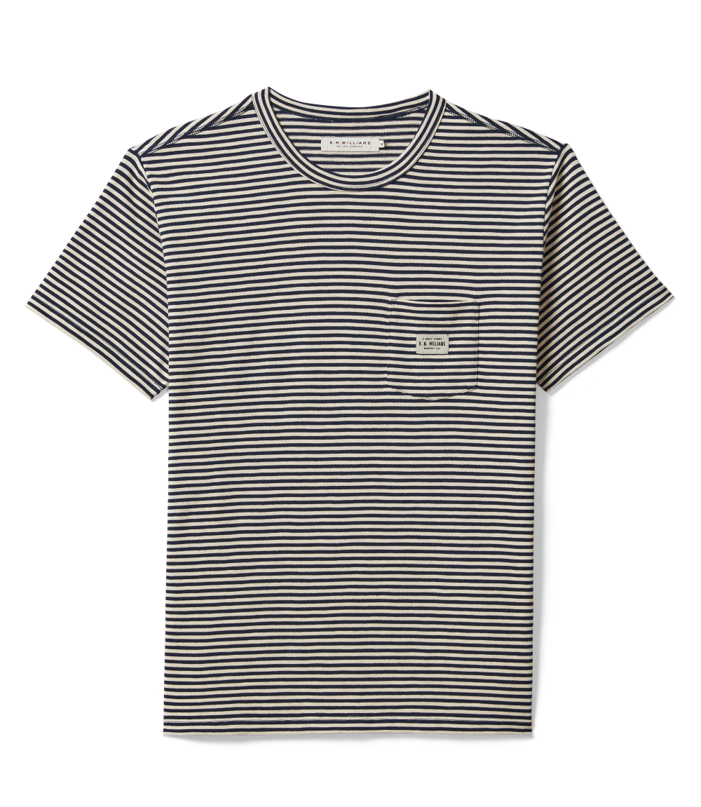 R.M.Williams Mens Stanley Stripe S/S Tee (KD211JE56) Sand/Navy