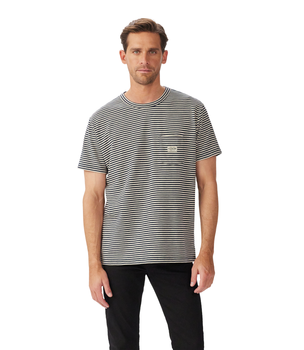 R.M.Williams Mens Stanley Stripe S/S Tee (KD211JE56) Sand/Navy
