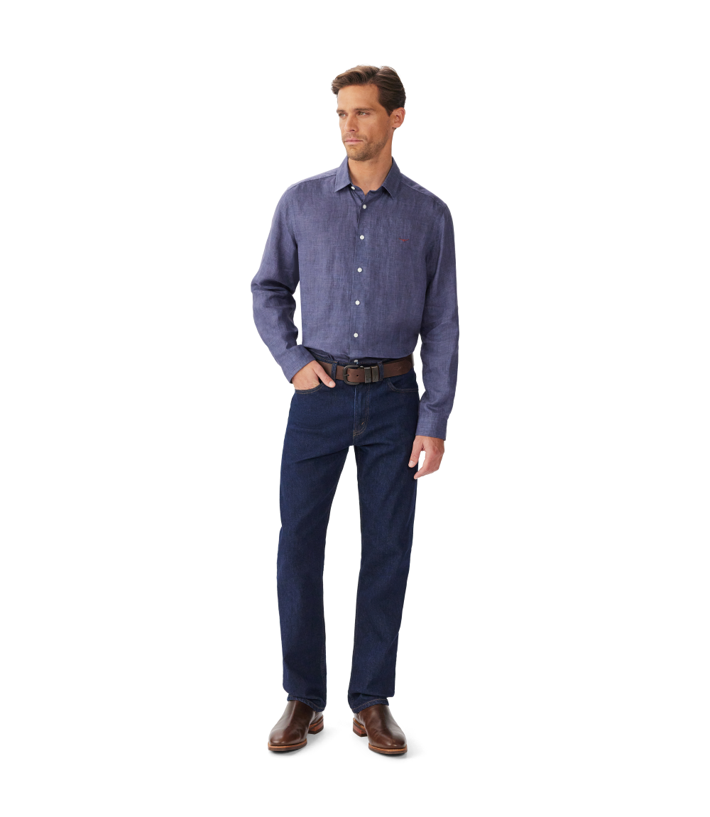 R.M.Williams Mens Newman Classic Linen L/S Shirt (SHU00LI01) Navy
