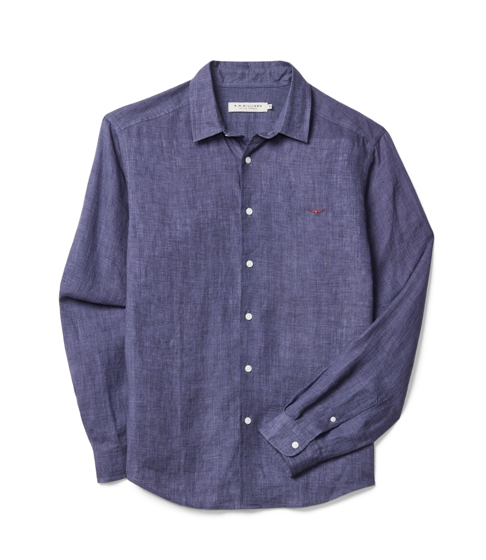 R.M.Williams Mens Newman Classic Linen L/S Shirt (SHU00LI01) Navy