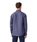 R.M.Williams Mens Newman Classic Linen L/S Shirt (SHU00LI01) Navy