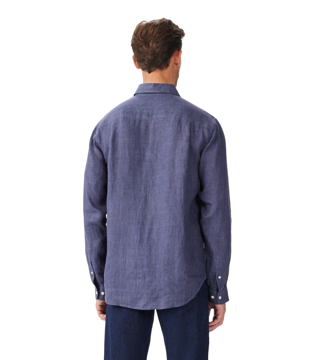 R.M.Williams Mens Newman Classic Linen L/S Shirt (SHU00LI01) Navy