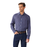 R.M.Williams Mens Newman Classic Linen L/S Shirt (SHU00LI01) Navy